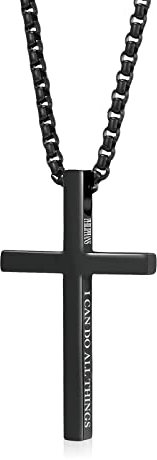 MERTTURM Kreuz Halskette für Herren, Titanstahl Silber Schwarz, Einfache Kreuz Anhänger Halskette, Schmuck Geschenke, 50-60CM Kastenkettero(lichtecht & schweißfest)