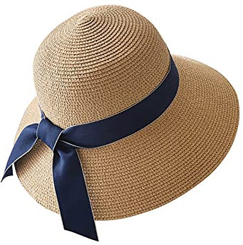 Generic Damen Sonnenstrohhut mit breiter Krempe UPF 50 Sommerhut Faltbarer Strandhut Strohhut Sonnenhut Strandmütze für Urlaub und Strand Panama Hut Outdoor Hut Fischerhut Rollbar