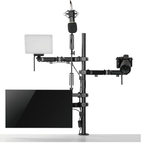 Outshine Gaming All in 1 Streamer Set Up Mount - including Light Stand/Mount, Microphone Boom Stand, Double Monitor Mount & Multi-use Attachment Mounting Ball Heads