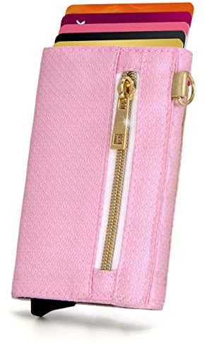 GUGGIARI® Porte Carte - Porte Carte Bancaire avec Poche pour Monnaie et Poche à Rabat avec Fermeture Magnétique - Portefeuilles Pop-up avec Blocage RFID - Porte Cartes Mince pour Femme - Pink