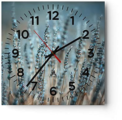 Modern Wanduhr Lavendel Klinge Blume 30x30cm Quadrat Klein Wand Uhr Glas Analog Zimmeruhren Küche Büro Wohnzimmer Glasuhr Wall Clock Dekoration Design Wanddekoration Küchenuhr C4AC30x30-4986