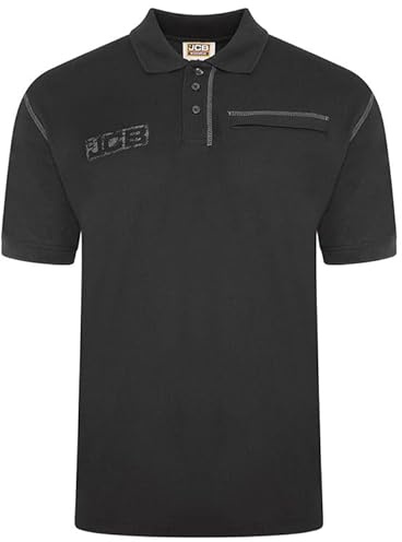 JCB Workwear - Trade Work Polo Shirt - Mens Shirt for Work Accents - Zipped Phone Pocket - 100% Cotton Shirt - Black - Size L