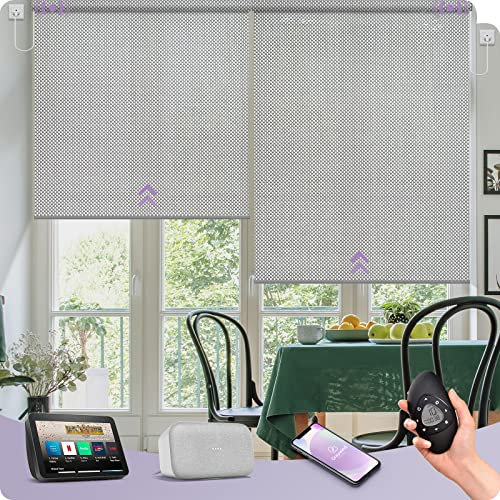 Graywind Elektrische Rollo Innen Lichtfilterung nach Maß, WiFi Fest Verdrahtet Smart Fensterrollo, UV-Schutz Jalousien mit Fernbedienung, Motorisiert Rollo Kompatibel Alexa Google, 3% Offenheit Silber