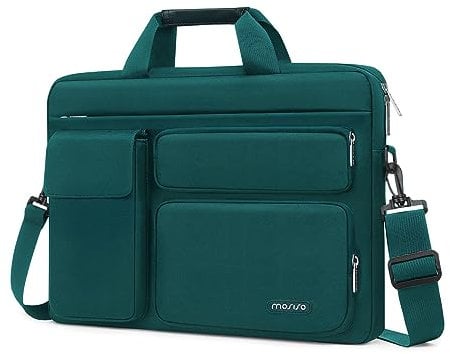 MOSISO Laptop Bag 13.3 inch, 13-13.3 inch Computer Shoulder Bag Compatible with MacBook Air/Pro 13/Pro 14, HP Dell ASUS Notebook &2 Raised&1 Flapover&1 Horizontal Pocket&Handle&Belt, Teal Green