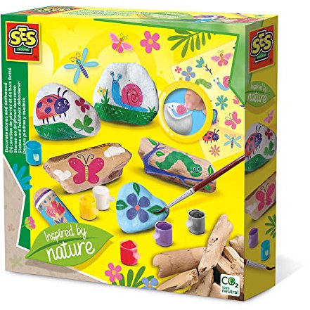 SES Creative 14032 – Natur-Bastelset, Steine und Treibholz Dekorieren, Inspiriert von der Natur