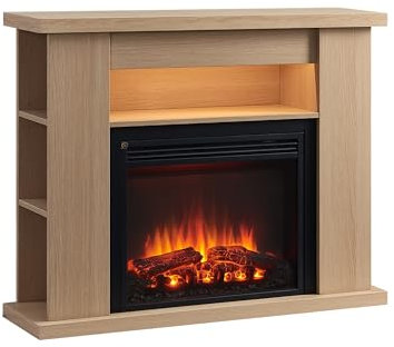 BALDERIA Elektrokamin William | Elektrischer Standkamin mit 3D-Flammeneffekt | Elektro Heizung 2000W, LED-Beleuchtung | Kamin mit Fernbedienung, Thermostat & Timer | Hellbraun