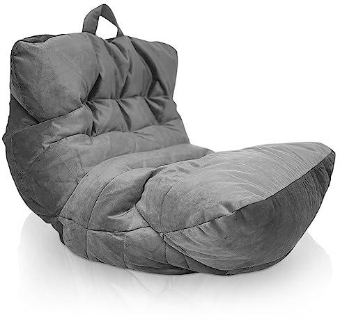 Aiire Relaxo Sitzsack XXL für Kuschelecke - Bean Bag Design aus Samtstoff mit Füllung - Riesen Sitzsäcke Erwachsene, Sitz Sack Flauschig - Bodenkissen Grob, Bodenstuhl, Bodensessel Grau