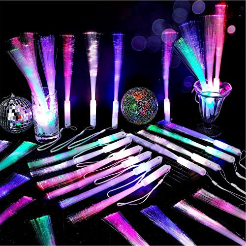 Shenrongtong Bâton Lumineux à Fibre Optique Lumineux dans l'obscurité, 12 Baguette Lumineuse en Fibre, Clignotante à LED pour Mariage, fête d'anniversaire, Concert