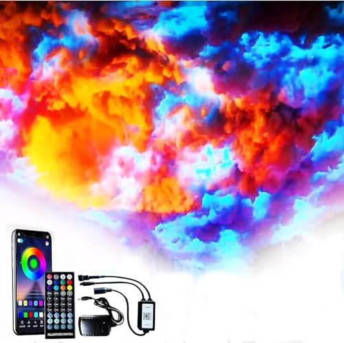 RGB Thunder Cloud Lamp, LED Clouds Lights for Ceiling, RGB Color Changing Led Light Strips Kit for Gaming Room, Bar, Party, Bedroom 10m