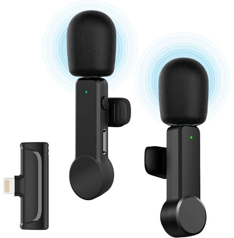 Jeefu Wireless Microphones for iPhone, Lavalier Microphone (Lightning), Bluetooth Clip on Lapel Microphone for Video Recording PC Laptop Interview Live Streaming Podcast Vlog TikTok Youtube