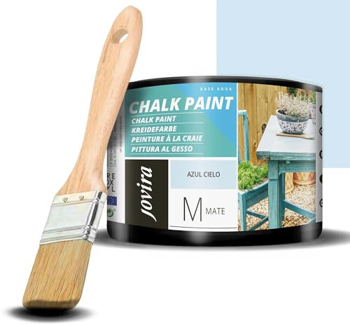 JOVIRA PINTURAS Chalk Paint - Peinture à la craie à l'eau mate + Pinceau spécial bois. Renouvelez vos meubles avec créativité. (375 Millilitres, Bleu ciel)