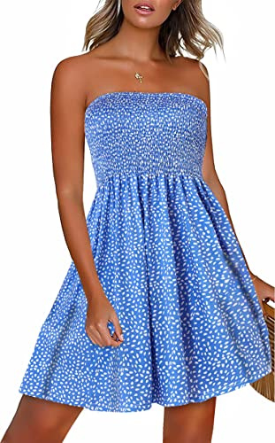 Gosunny Robe d'été pour femme - Épaules dénudées - Sans manches - Robe de plage élégante - Courte - Bikini Cover Up, à pois bleus, XL