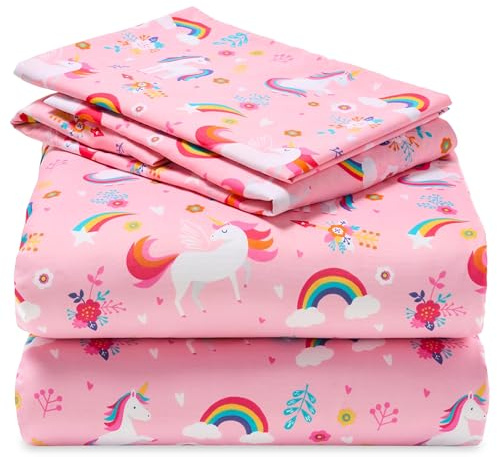 Joiedomi Kids Twin Sheet Set Unicorn - 3 Piece Soft Microfiber Bed Sheets - Deep Pocket Wrinkle Free, Cozy Toddler Bedding Set, Fade Resistant Breathable for Boys Girls Teens