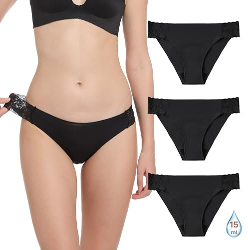 OEIOEI Perioden Unterwäsche Schwarz Menstruationsunterwäsche Leichte Blutung Period Panties 3 Pack (S, 3 Schwarz)