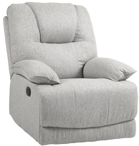 HOMCOM Fauteuil de Relaxation Fauteuil Relax de Salon inclinable manuellement 145° avec Repose-Pied en Tissu Aspect Lin Design Moderne Gris Clair
