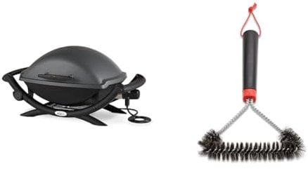 Weber Q2400 Barbecue Elettrico, 55 x 39 cm, Dark Grey (55020053) & 12 Three-Sided Grill Brush