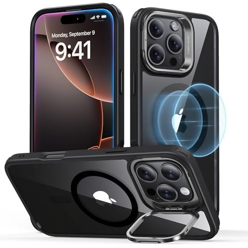 ESR for iPhone 16 Pro Max Case, Compatible with MagSafe, Military-Grade Protective Case, Built-In Stash Stand Phone Case, Scratch-Resistant Back Cover, Classic Series, Clear Black
