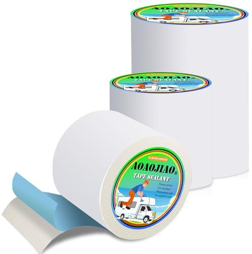 AOAOJIAO Nastro sigillante Impermeabile per Camper, Nastro Bituminoso Butilico bianco per Esterni, Lavelli Cucina, Muro, Legno, Caravan, Tetto, Bianco Camper, Giunti (Bianco, 5 cm x 10 m x 1 Volume)