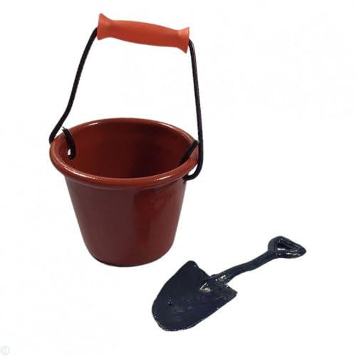Melody Jane Dolls House Red Tin Bucket & Shovel Spade Miniature Garden Kitchen Accessory