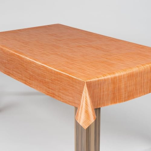 laro Wachstuch-Tischdecke Abwaschbar Garten-Tischdecke Wachstischdecke PVC Plastik-Tischdecken Eckig Meterware Wasserabweisend Abwischbar |70|, Muster:Leinenoptik Orange Bronze, Größe:118x160