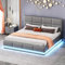 LUTUTU Polsterbett mit LED, Metalllattenrost & Bettkasten, Doppelbett mit höheverstellbarem Polsterkopfteil & hydraulischem Stauraum,160 x 200 cm(Matratze Nicht enthalten) (Grau)