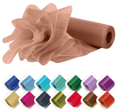 Personalize Pro 29cm x 25m Organza Sheer Fabric Roll | Elegant Decorative Cloth for Weddings, Special Events, Ribbons, Dress Accents, Chair Bows, Table Runners, Party Favors & Crafting | Rose Gold