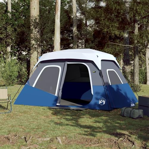 IKAYAA Tienda de Campaña de para 4-6 Personas, Tienda de Camping con LED, Impermeable, Tienda de Campaña Familiar, Fácil de Instalar, para Camping, Viajes, Azul, 344 x 282 x 212 cm