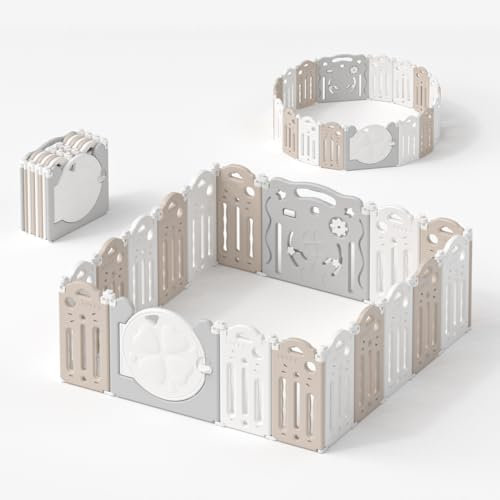 UBRAVOO Grand parc pour bébés et tout-petits, parc pliable pour bébé, centre d'activités pour enfants, cour de jeu de sécurité, maison, intérieur et extérieur (18 Panneaux,Gris Blanc)