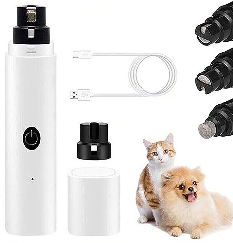FiTspi Lima eléctrica para perros con luz LED, recargable por USB, silenciosa, sin dolor, para perros y gatos de raza pequeña, mediana y grande (blanco)
