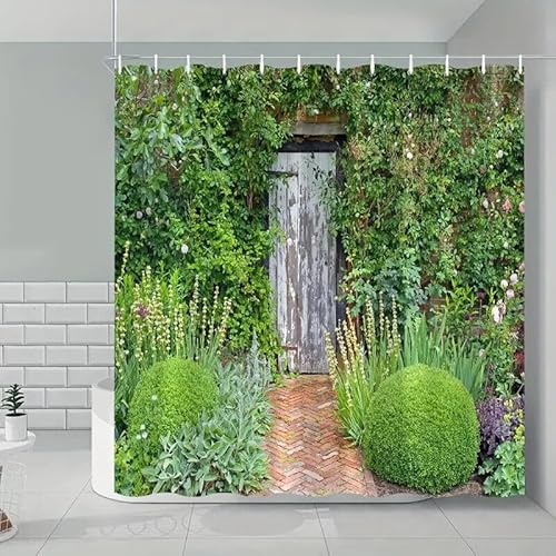 Rural Green Lvy Garden Waterproof Eco-Friendly Shower Curtain Set Fabric Shower Curtain 180 x 180 cm
