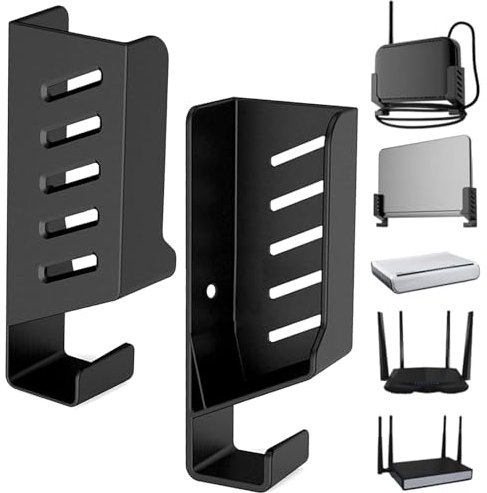 Bamyli 2 Pcs Universal Wall Mount for Routers/TV Box/Laptop/Network Switches/Modems,WIFI Router Stand Shelf Router Shelf Wall Mounted for Most Routers (Black)