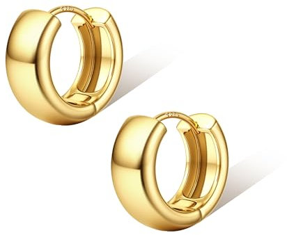 FIOROYAL Creolen Silber 925 - Ohrringe Silber 925 Creolen für Damen Mädchen Hypoallergen Kleine Creolen Goldene Ohrringe Leichte Breite Ohrringe Creolen Gold/Silber G10MM