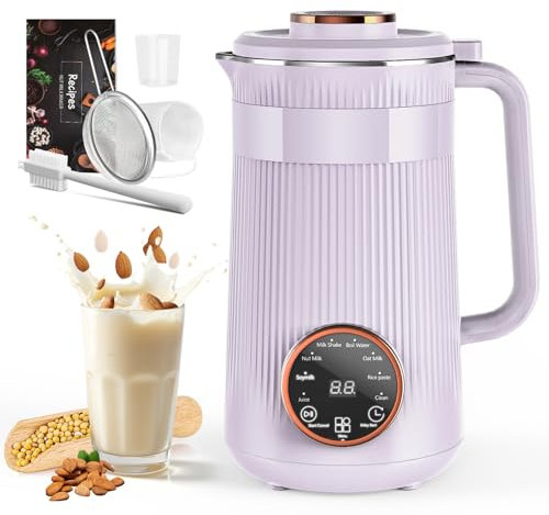 Nut Milk Maker Machine 35oz, 10 Stainless Steel Blades for Homemade Almond Oat Coconut Plant-Based Milk, 8-in-1 Self-Cleaning Auto Keep Warm & Boil Water, 12H Delay Start for Non-Dairy Beverages