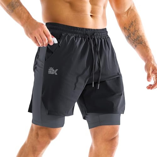 BROKIG Kurze Sporthose Herren 2 in 1 Laufshorts, Leichte Trainingsshorts Gym Shorts Herren (Schwarz,M)