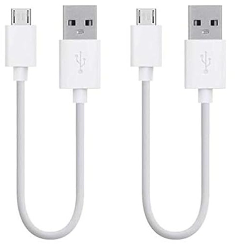 Lot de 2 câbles courts de 20 cm pour transfert de données et chargement micro USB pour téléphone Android, tablette, en plastique TPE blanc