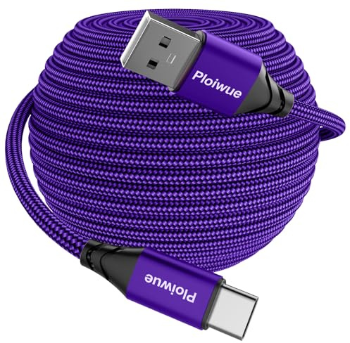 Extra Long USB C Cable 10m USB 2.0 A to Type C Fast Charger Charging Cord for Samsung Galaxy LG Moto Sonyxepria XiaomiRedmi Smartphones Tablets Laptop Security Camera PS5 Controller and more（Purple）