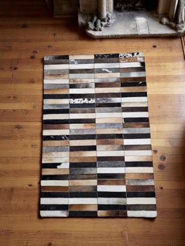 Provellus Patchwork Kuhfell Teppich mit klassischem Rechteckmuster – Echtfell, handgefertigt & pflegeleicht