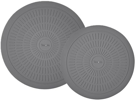 Tovolo 10” & 12 Silicone Microwave Mat, Charcoal – Set of 2 Multi-Use Heat Barrier Mat with Thermal Ridges, Doubles as Non-Slip Trivet, Jar Opener & Splatter Guard for Kitchen, Dishwasher Safe