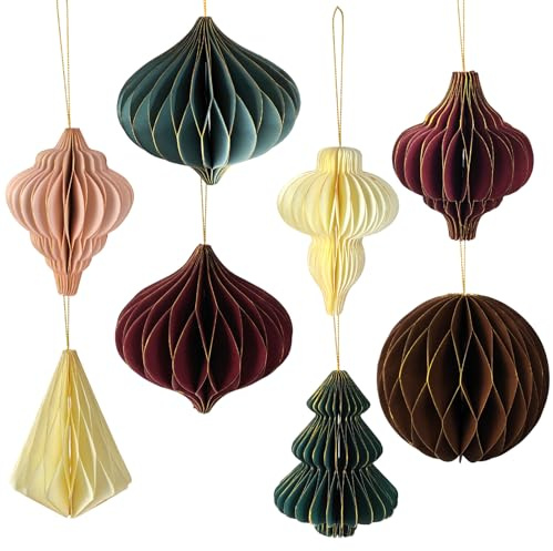 Eopvttge Weihnachtendeko 8er Set, Papierkugeln Weihnachtsbaum, Weihnachten Deko Innen, 3D Wabenbälle Weihnachten, Hängende Weihnachtsdeko, für Weihnachtstisch Deko Weihnachtsbaum Deko Weihnachtsfeiern