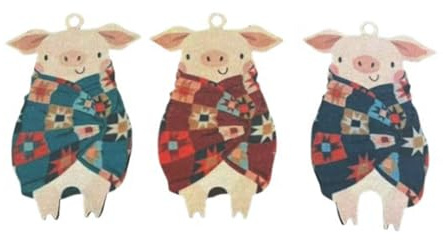 Wadakada Pigs in Blankets Pendant Wooden Hanging Ornaments Cute Piglet Christmas Tree Decorations for Home Secret Santa Gift