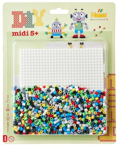 Hama Perlen 4218 Bügelperlen große Blister Packung mit ca. 1100 Bastelperlen mit Durchmesser 5 mm, Motiv Roboter, kreativer Bastelspaß für Groß und Klein