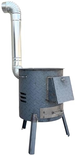 Cocina de Leña Exterior con Tubos de Chimenea Estufa de Leña Acero Laminado en Frío Estufa Camping con Patas Desmontables para Tienda, Caminata, Pesca, Fincas