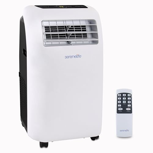 SereneLife Climatiseur Mobile 9000 BTU avec Chauffage – Climatiseur Réversible Portable 4 en 1, jusqu’à 41 m², Déshumidificateur, Ventilateur, Télécommande, Kit Fenêtre, Blanc