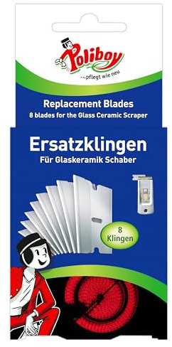 POLIBOY Ersatzklingen - Für den POLIBOY Glaskeramik Schaber und andere Ceranfeldschaber - Robuste Schaberklingen - 1 x 8 Klingen - Made in Germany