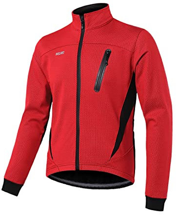 ARSUXEO Giacca da ciclismo Uomo Giacca termica invernale MTB Bike Cappotto Softshell per impermeabile e antivento 16H Rosso XL