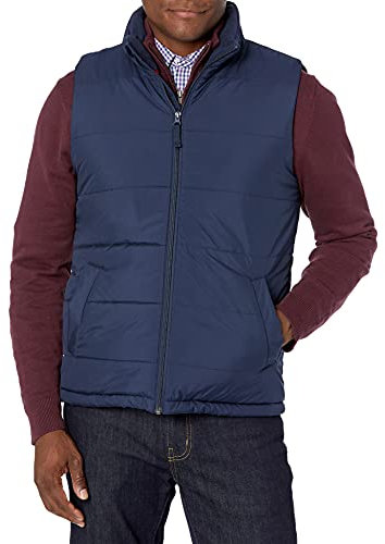 Amazon Essentials Gilet Imbottito Isolante Foderato in Pile Grammatura Media Uomo, Blu Marino, M