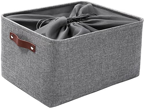 Mangata Faltbare Aufbewahrungskörbe mit Deckel, Grau Canvas-Stoff Aufbewahrungsbox für Spielzeug, Kleidung, Zuhause, Regale (Waschbar, XLarge)