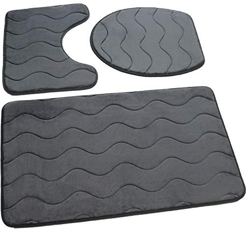 Sumba Badset Badgarnitur Badematten Rutschfester Badforleger Badteppich 3 TLG: Badteppich 45x75+ WC-Vorleger 45x35+ WC-Deckelbezug 44x38 cm Grau- Dunkelgrau 23, 3 TLG.