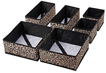 Periea UK Drawer Organiser Divider Foldable Bedroom Dresser Drawer Storage Boxes – 6 Pack (Gold Leopard, Premium)