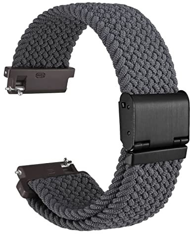 WOCCI 22mm Bracelet Montre en Nylon Tressé pour Homme et Femme, Réglable Boucle Noire (Gris)